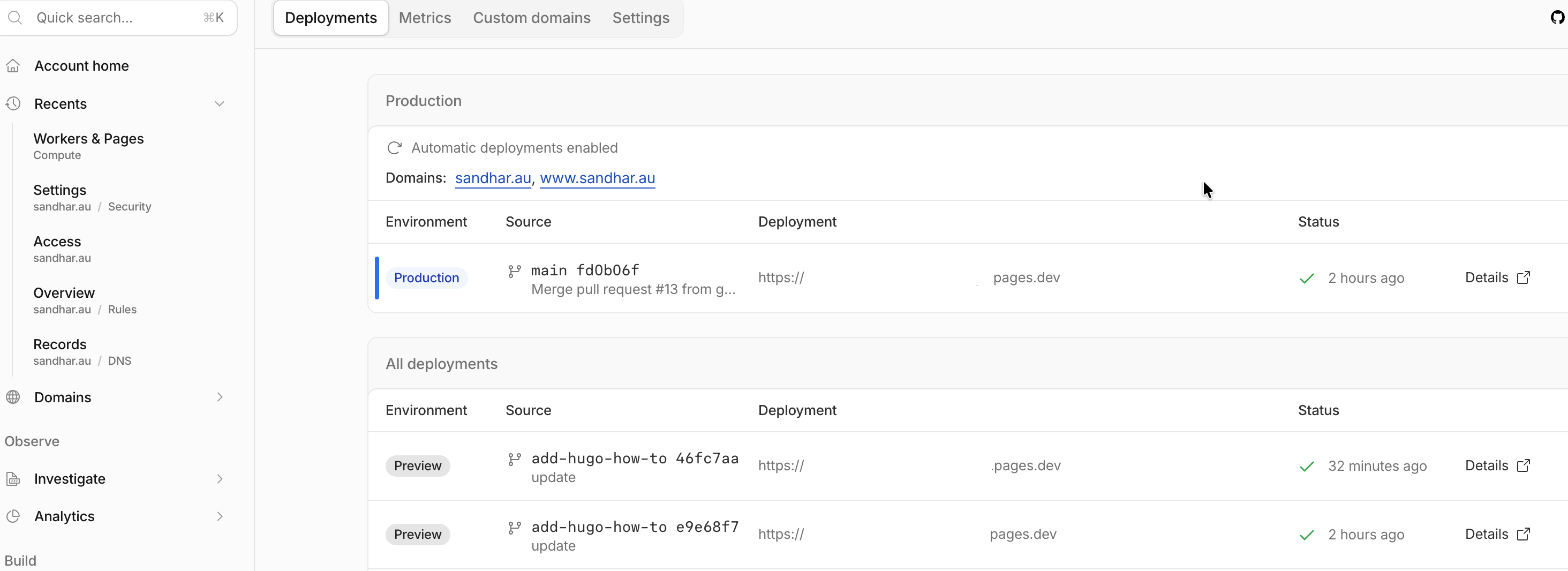Cloudflare Pages deployments